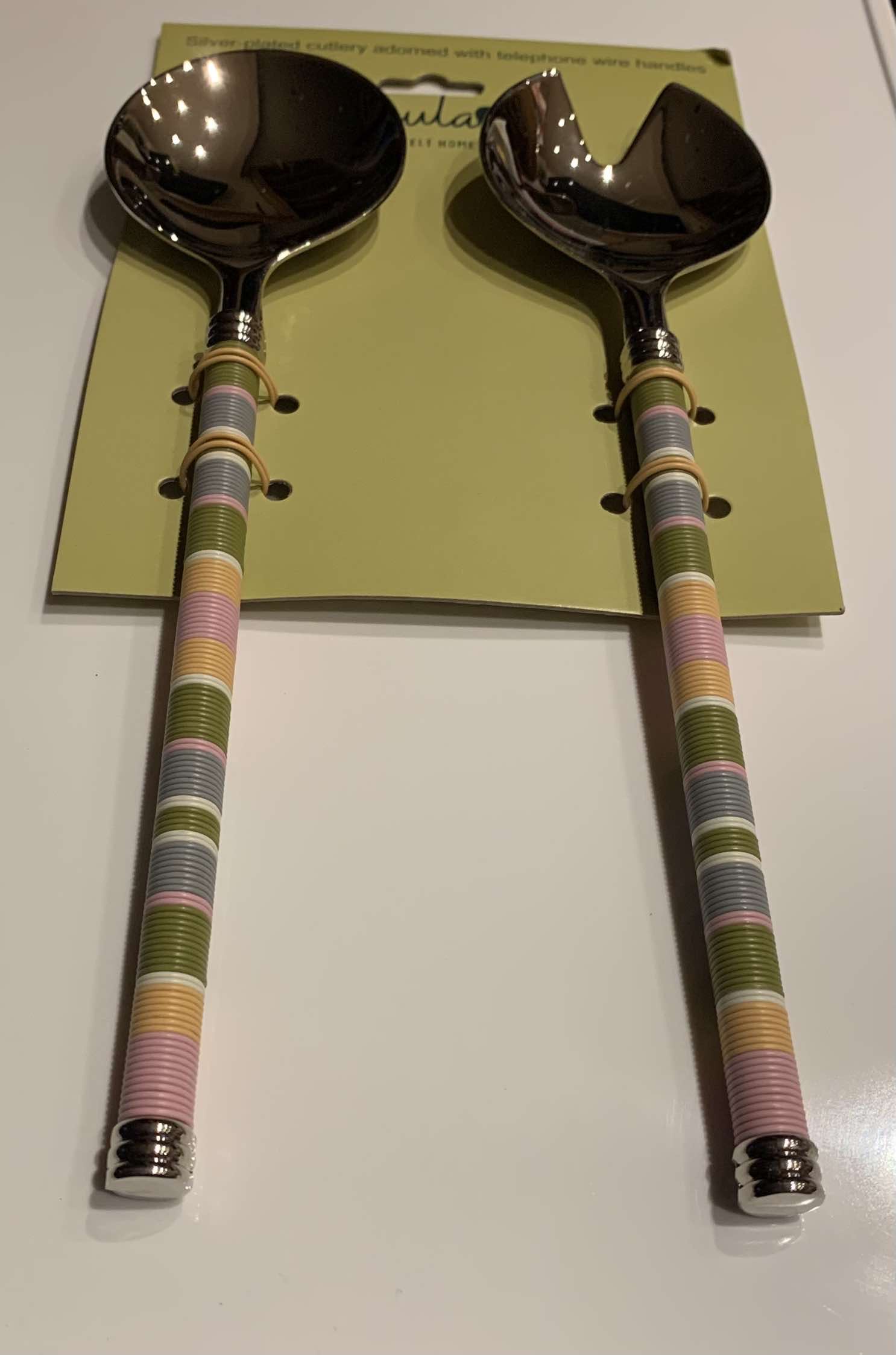 Telephone Wired Silver Plated Salad Servers - Paula G - heartfelt homeware
