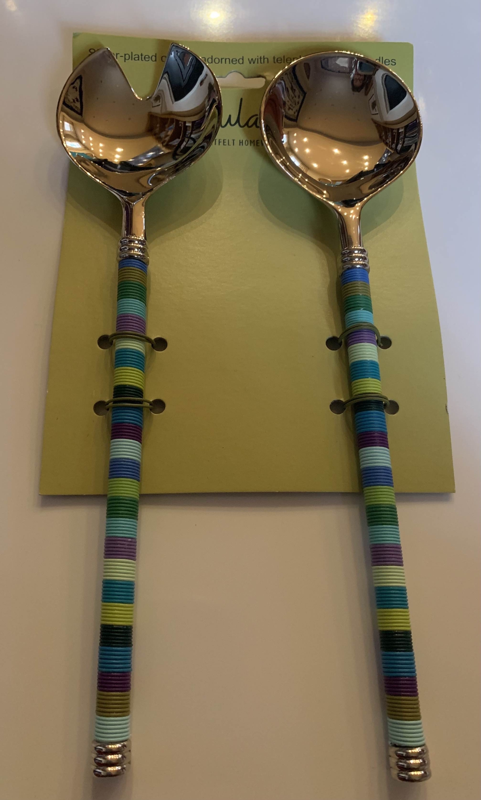 Telephone Wired Silver Plated Salad Servers - Paula G - heartfelt homeware